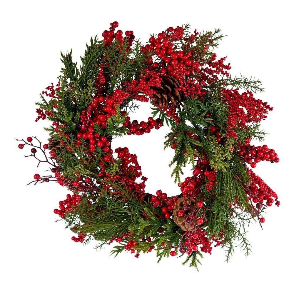 CORONA ADDOBBATA BACCHE ROSSE CM.40